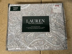 Ralph Lauren TWIN Gray Blue Paisley Sheet Set 100% Cotton Taupe Gray Blue C69 - Picture 1 of 2
