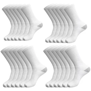 12 Pairs Pack Men Crew Casual Sports Cotton Socks White Gray Toe Heel Size 9-11 - Picture 1 of 4