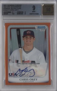 2011 Bowman Chrome Orange /25 Chris Okey #18U-17 BGS 9 MINT Auto
