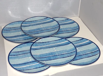 Juego de 6 platos de ensalada de melamina Tommy Bahama rayas azul blanco 8,5" Foto 1 de 4