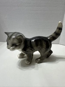 Gray  STRIPED GOEBEL KITTEN CAT 7” W. Germany Figurine - Picture 1 of 12