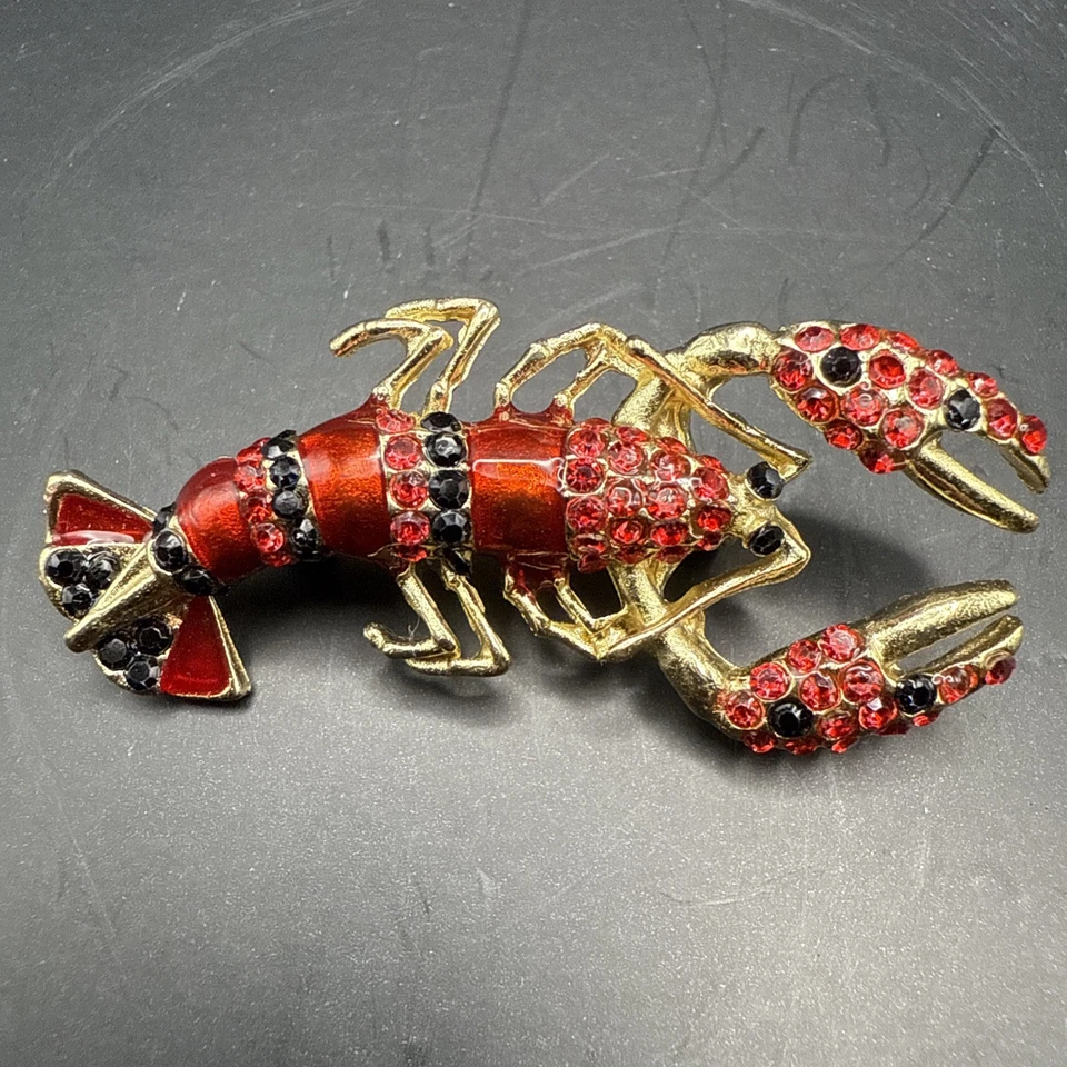  Rhinestone Red Lobster Ocean Sea Goldtone Brooch Pin - Изображение 1 из 4