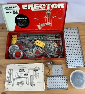 Vintage 50er Jahre Gilbert Erector Set Nr. 5 1/2 motorisiertes Set mit Box & Anleitungen Teile - Bild 1 von 5