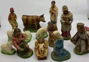 Vintage Christmas Nativity Chalkware Lot 13 Pc Jesus Mary Joseph Cow Sheep READ - Picture 1 of 11