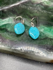 Vintage Sterling Silver 925 Turquoise Dangle Drop Earrings Unique - Picture 1 of 6
