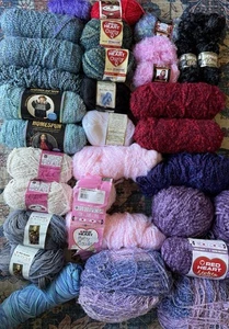 Huge Yarn Lot 31 Skeins Red Heart Bernat TLC Homespun Mixed Colors & Weights - Picture 1 of 7