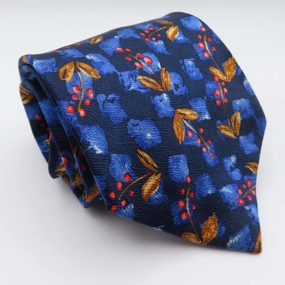 Corbata Burberry Seda Azul Rojo Amarillo Floral 3.5" Ancho 58" Largo Francia Foto 1 de 4