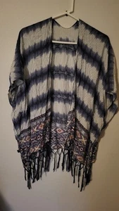 No Brand Shawl Blue Tassle Silver Beads Navaho One Size 27 L 31 Across Front Che - Picture 1 of 24