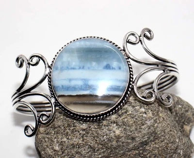 Brazalete redondo Owhyee plateado 925 enorme ópalo azul piedras preciosas 6,5" GW Foto 1 de 3