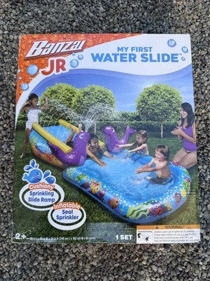 Banzai Jr My First Water Slide 充气洒水池套装 幼儿 户外玩具 — 第 1/4 张图片