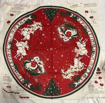 Vintage Magic Christmas Circle Flannel Fabric Tree Skirt Tablecloth Apron Cape - Image 1 of 4