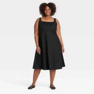 Ava & Viv Women's Plus Size 20 Fit & Flare Midi A-Line Dress Black - Picture 1 of 3