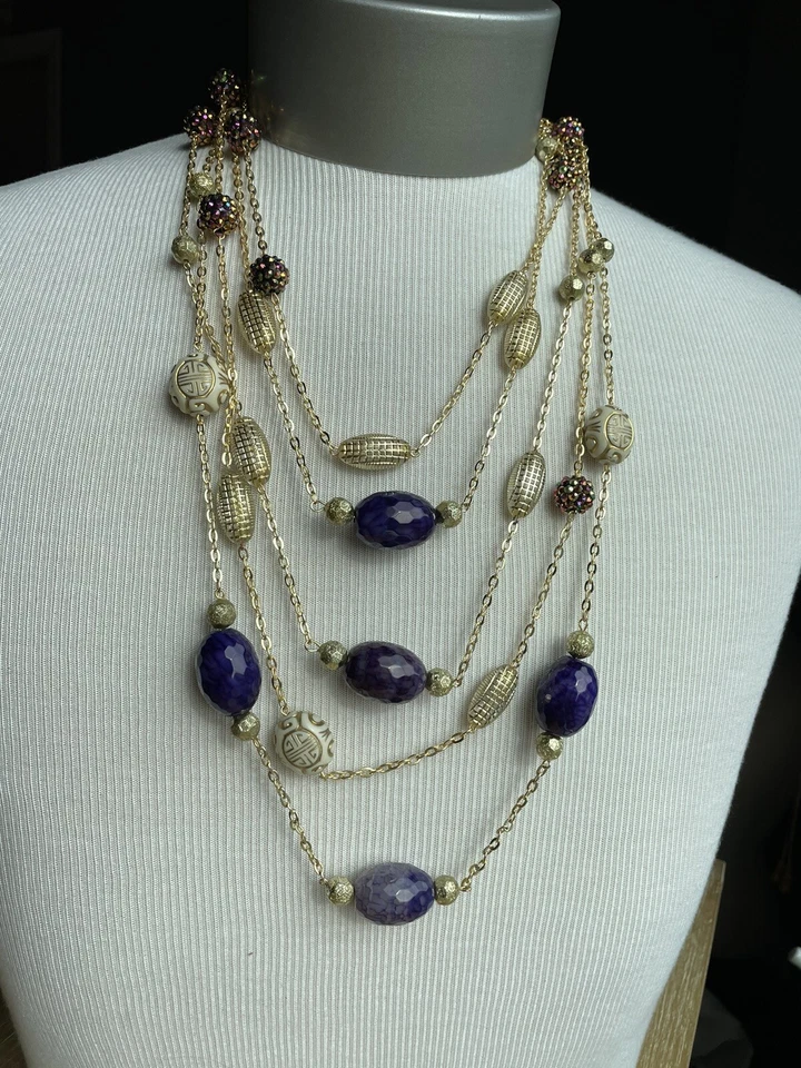 AMRITA SINGH дизайнерский мульти цепочка фиолетовый агат и золотистый ожерелье подписано.    C - Изображение 1 из 1