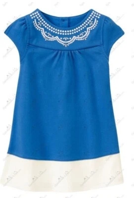 Gymboree 女孩 5T "Seaside Stroll" 蓝色刺绣拼色连衣裙全新带标签 — 第 1/2 张图片