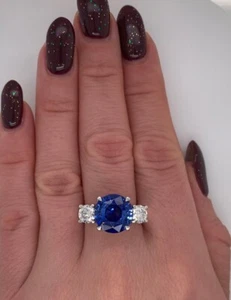 Natürlicher Diamant Ring 7 Karat Damen Verlobung Massiv 950 Platin Blauer Saphir - Bild 1 von 6