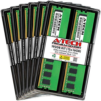 A-Tech 192GB 12x 16GB 2Rx8 PC4-17000E DDR4 2133 MHz ECC UDIMM Server Memory RAM - Image 1 of 4