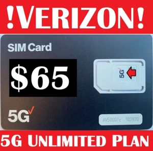 Verizon Unlimited 5G Data $65 Plan for 5G Data Phones with First Month - Picture 1 of 1