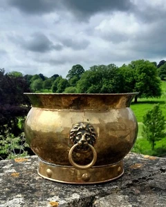 Log, Coal Bucket. A Rare English Antique Large. Polished Brass. 19th Century - Picture 1 of 9