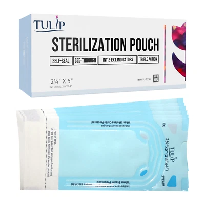 200 2.25" x 4" Self-Sealing Sterilization Pouches Autoclave Dental Medical Tulip