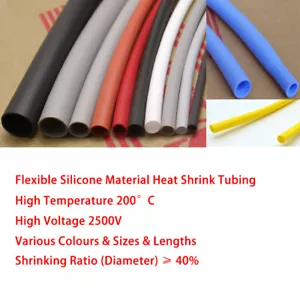 Tubo reductor de calor flexible de silicona suave 200 ° C manga alta temperatura varios colores - Imagen 1 de 3