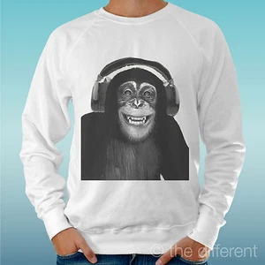 FELPA UOMO LEGGERA SWEATER BIANCO " SCIMMIA CUFFIE FUNNY  " ROAD TO HAPPINESS - Picture 1 of 1