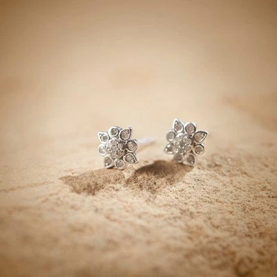 $399- NATURAL DIAMOND FASHION STAR HALO STYLE EARRING STUDS- SS/14KPL 925 - Image 1 of 3