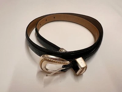Silpada Designs Black Genuine Italian Leather 3/4” Belt Silver Buckle Size M 30 - Image 1 of 4