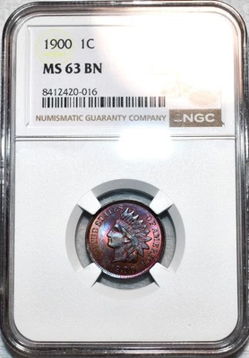 NGC MS-63 BN 1900 Indian Head Cent, Gorgeously Toned specimen! - Image 1 of 2