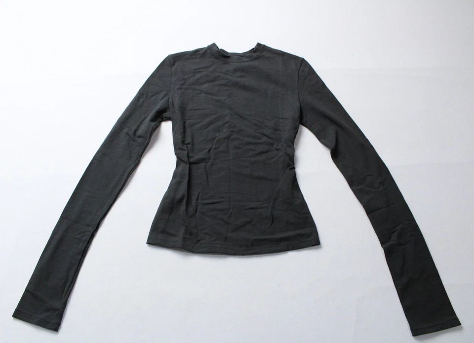Skims L Soot Black Cotton Jersey Long Sleeve T-Shirt AP-TSH-0647