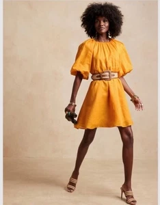 BANANA REPUBLIC Women’s Ramie Open Back Puff Sleeve Mini Dress Size Medium - Picture 1 of 12