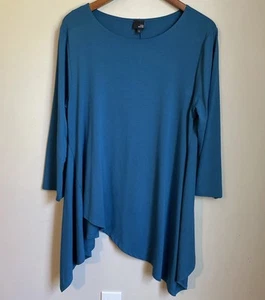 Lisa Bayne Womens Top Jersey Artsy Long Sleeve Sharkbite Teal Blue L - Picture 1 of 7