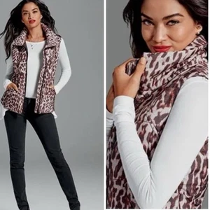 Cabi Juliet Puffer Vest In Tan Brown Leopard Print Full Zip Up Women’s Medium M - Picture 1 of 15