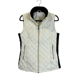Calvin Klein Poly Filled Puffer Vest Sweater Side Ribbed White/Black Women Small - Picture 1 of 10