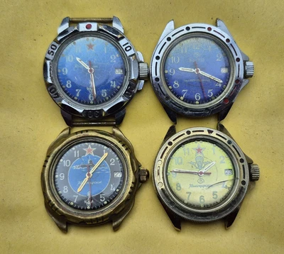 Vintage Mechanical Watches Vostok Komandirskie USSR — 4 pcs, for parts/not work - Image 1 of 4