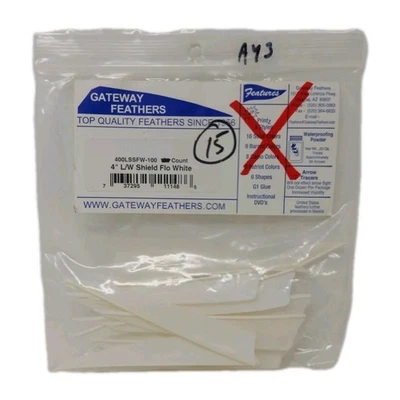 15 Count Gateway Archery Arrow Feathers 4" Left Wing: Shield Fluorescent White - Image 1 of 2