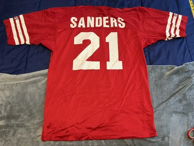 复古 Champion DEION SANDERS #21 49ers 球衣男式 44 码大号 — 第 1/4 张图片