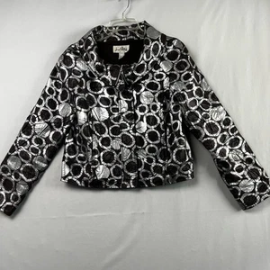 Joseph Ribkoff kurze Damenjacke Größe 8 Reißverschluss schimmernd metallic Wasserfallausschnitt kunstvoll - Bild 1 von 15