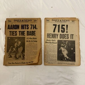 HANK AARON RECORD BREAKING 714 & 715 HOME RUN Vintage NY DAILY NEWS April 9 1974 - Picture 1 of 10