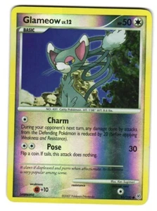 Glameow 83/130 Common Reverse Holo English Pokémon Diamond & Pearl 2 Creases - Picture 1 of 2