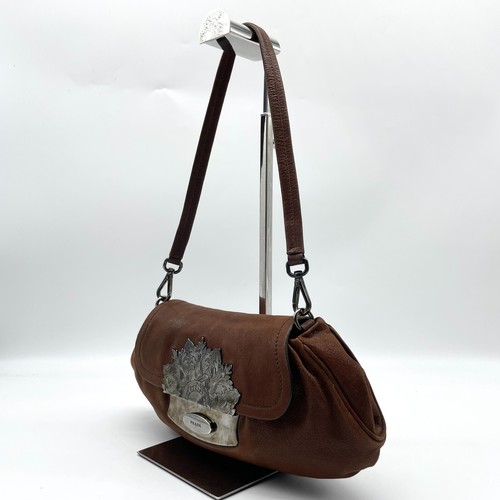 Borsa a mano PRADA Hobo una tracolla in pelle marrone 25 Y2K autentica