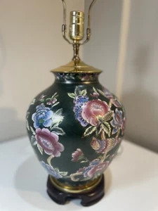 Vtg Oriental Table Lamp Chinoiserie Hand Painted Floral Porcelain Ginger Jar - Picture 1 of 7