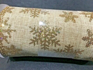 Celebrate It Extra Wide Gold with Glitter Snowflake Ribbon 5 1/2" W - 6 yds New - Picture 1 of 4