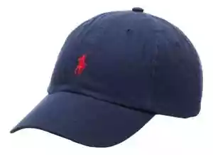 Polo Ralph Lauren Men's OS Cotton Chino Adjustable Baseball Cap Navy Red Pony - Picture 1 of 14