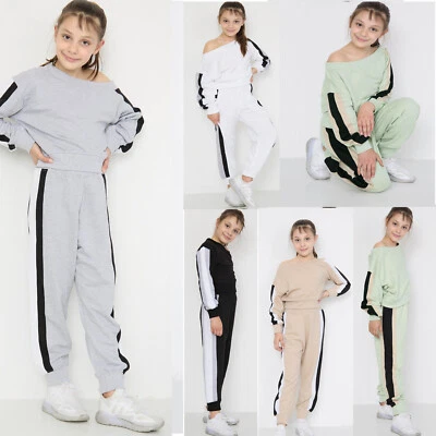 SERGIO ITALIA Girls Tracksuit Set Kids Hooded Crop Top Jogger Lounge Wear Casual Sports Gym