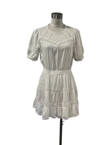 Usado una vez ZARA blanco punto suizo algodón manga abullonada cintura ajustada mini vestido M - Imagen 1 de 5