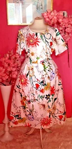 WOMEN PLUS SIZE WHITE FLORAL SHORT SLEEVE MIDI DRESS ( SIZE XL ) - Picture 1 of 1