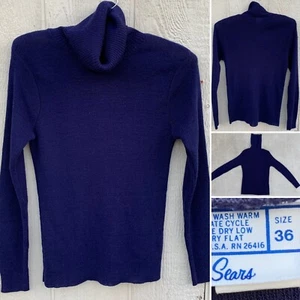 Vintage Sears Turtleneck 100% Acrylic (acrylic sweater) Navy Blue Size 36 - Picture 1 of 13