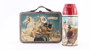 Vtg 1957 Brave Eagle Lunch Box American With Thermos Leather Handle - Imagen 1 de 16