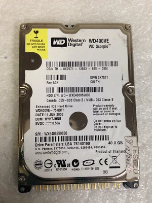 Western Digital WD400VE-75HDT1, 0X7571 IDE 40GB  2.5'' Internal Hard Drive - Image 1 of 3