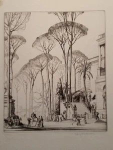 1930 "Pincian Gardens, Rome" Geoffrey Wedgwood Chicago Society of Etchers Edición Limitada - Imagen 1 de 7